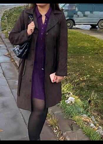 Kahverengi Deri Uzun Kadın Kaban - Görsel 8