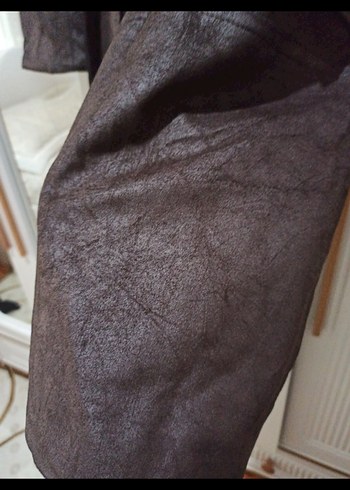 Kahverengi Deri Uzun Kadın Kaban - Görsel 6