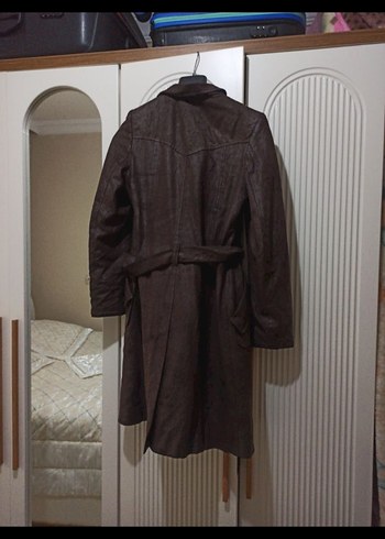 Kahverengi Deri Uzun Kadın Kaban - Görsel 7