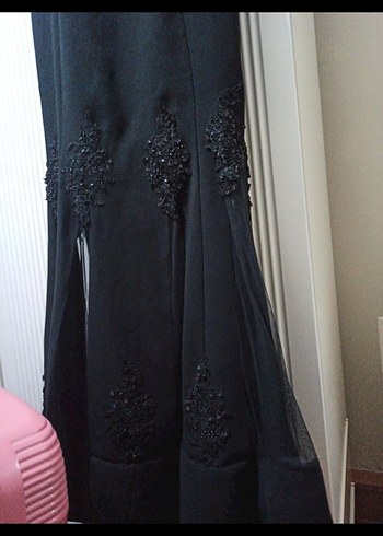 Siyah Drapeli Uzun Kadın Abiye Elbise - Görsel 3