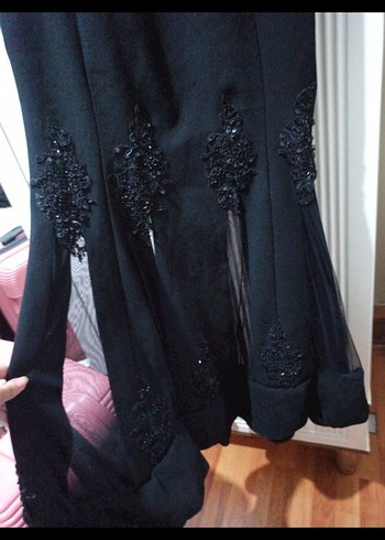 Siyah Drapeli Uzun Kadın Abiye Elbise - Görsel 4