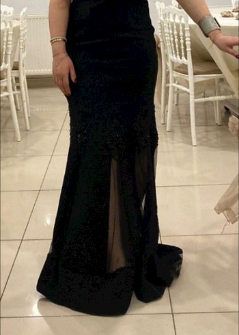 Siyah Drapeli Uzun Kadın Abiye Elbise - Görsel 7