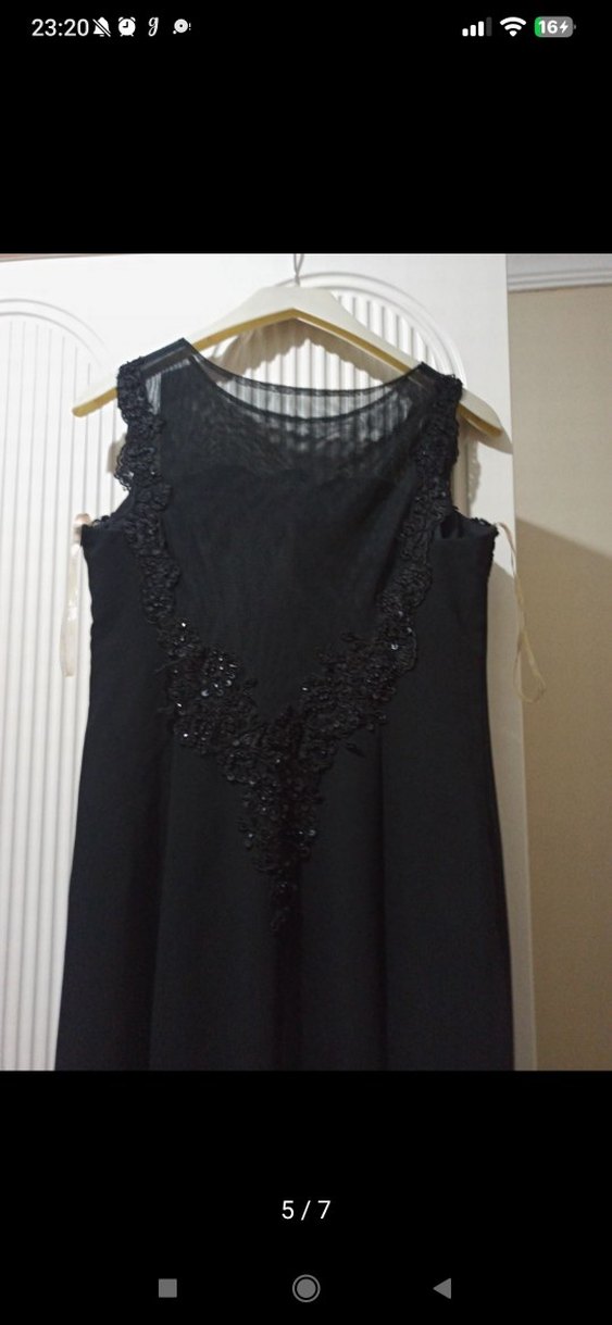 Siyah Drapeli Uzun Kadın Abiye Elbise - Görsel 5