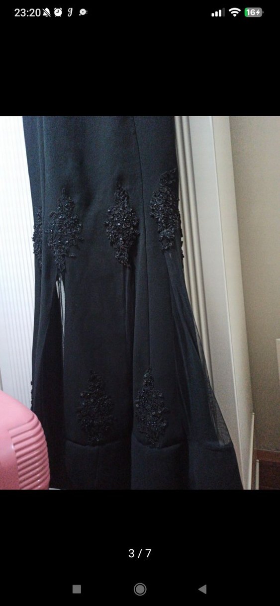 Siyah Drapeli Uzun Kadın Abiye Elbise - Görsel 3