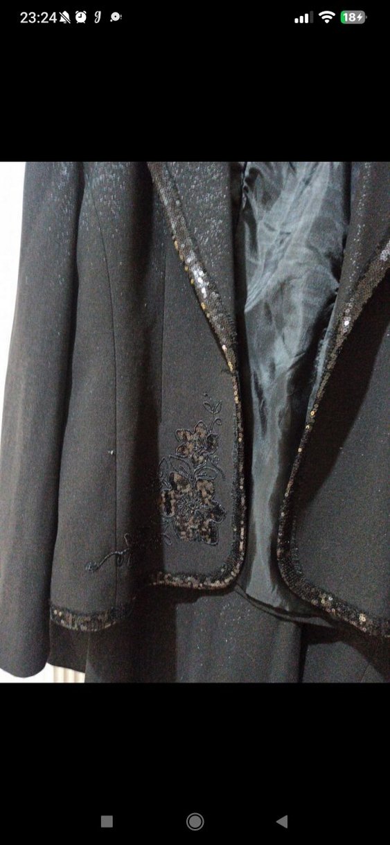 Siyah Nakışlı ve işlemeli Kadın Uzun Kollu Ceket ve etek takımı - Görsel 2