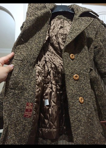 Kemerli Kahverengi Kısa Yün Kadın Kaban - Görsel 7