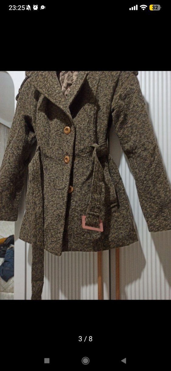 Kemerli Kahverengi Kısa Yün Kadın Kaban - Görsel 3