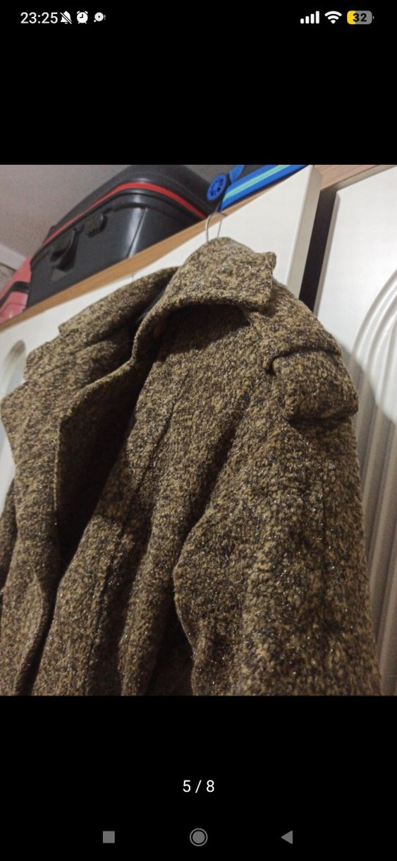 Kemerli Kahverengi Kısa Yün Kadın Kaban - Görsel 5