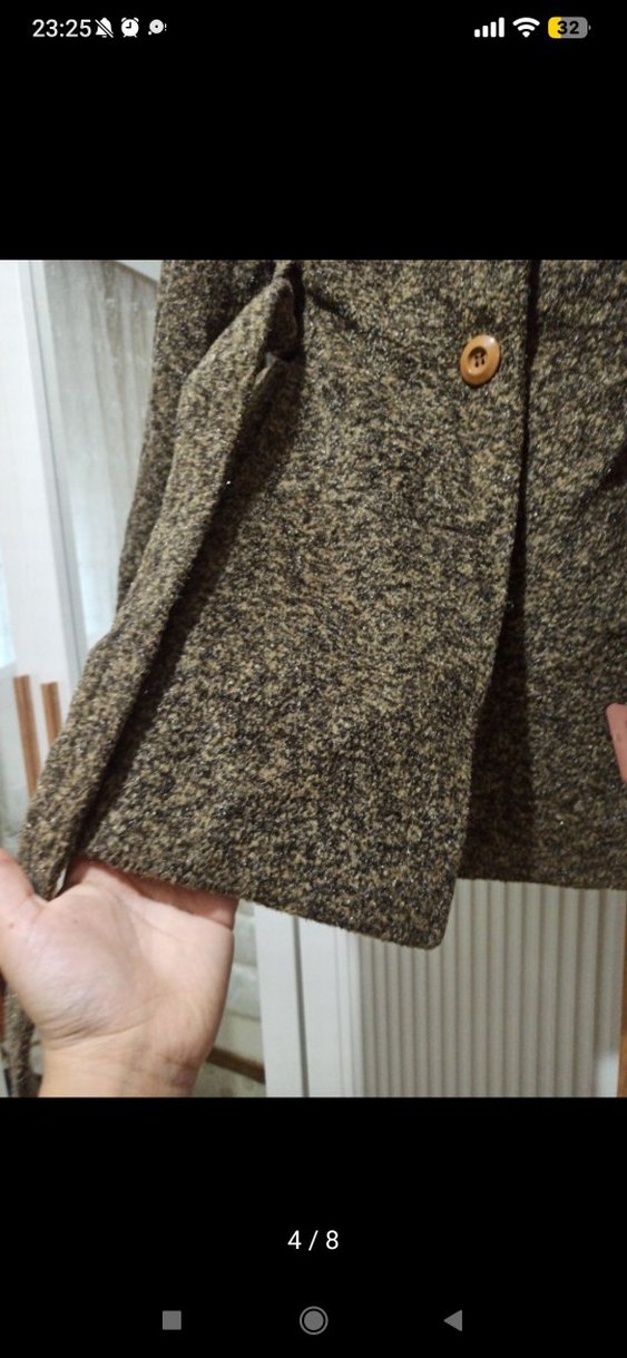 Kemerli Kahverengi Kısa Yün Kadın Kaban - Görsel 4