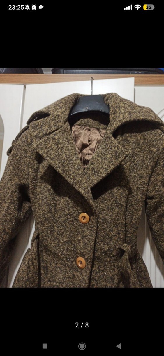 Kemerli Kahverengi Kısa Yün Kadın Kaban - Görsel 2