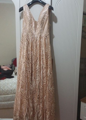 Drapeli V Yakalı Uzun Abiye Elbise - Görsel 2