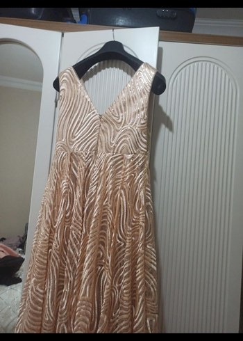 Drapeli V Yakalı Uzun Abiye Elbise - Görsel 5