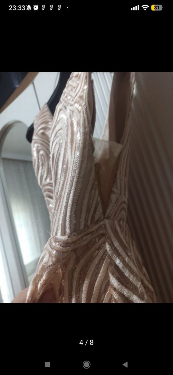 Drapeli V Yakalı Uzun Abiye Elbise - Görsel 4