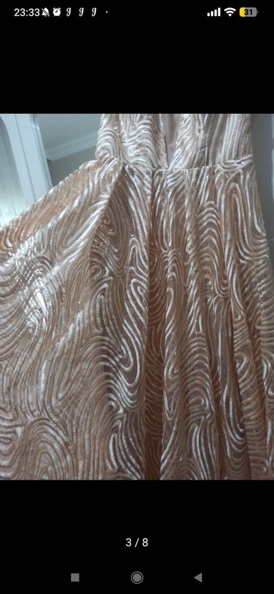 Drapeli V Yakalı Uzun Abiye Elbise - Görsel 3