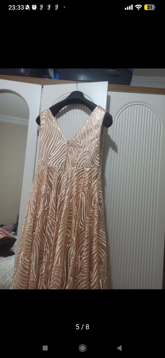 Drapeli V Yakalı Uzun Abiye Elbise - Görsel 5