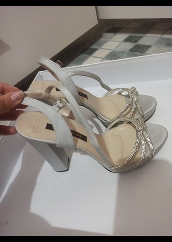 Gri Platform Topuklu Kadın Abiye Ayakkabı - Görsel 2