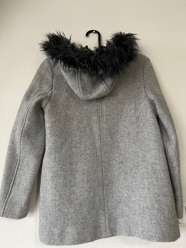 Kürk Kapüşonlu Gri Kaban - Görsel 2
