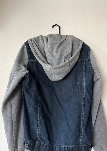 Gri Kapüşonlu Erkek Kot Ceket - Görsel 2