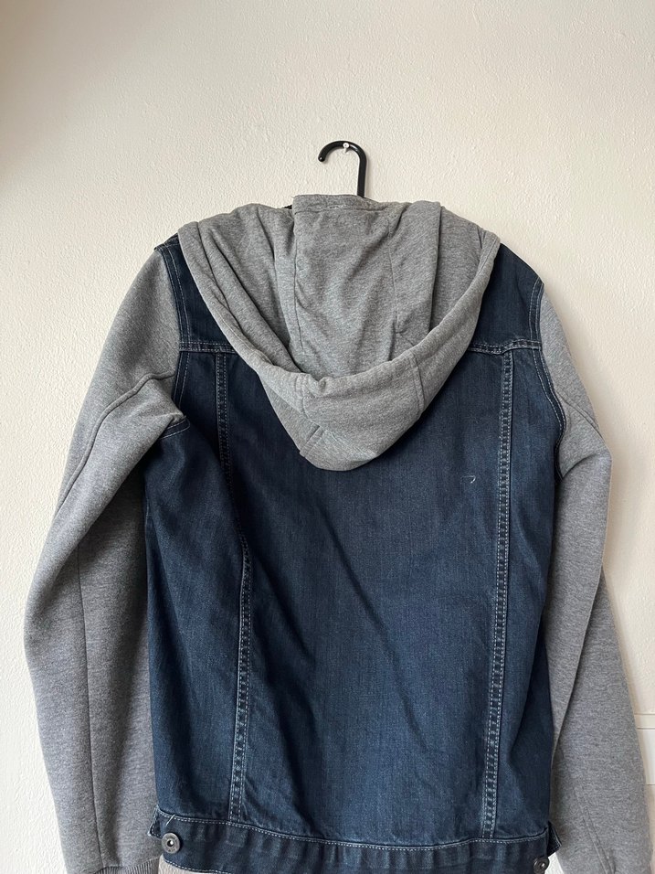 Gri Kapüşonlu Erkek Kot Ceket - Görsel 2