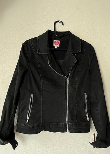 Siyah Kadın Denim Biker Ceket - Görsel 3