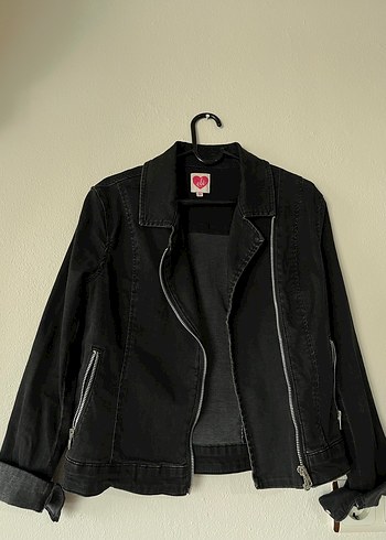 Siyah Kadın Denim Biker Ceket