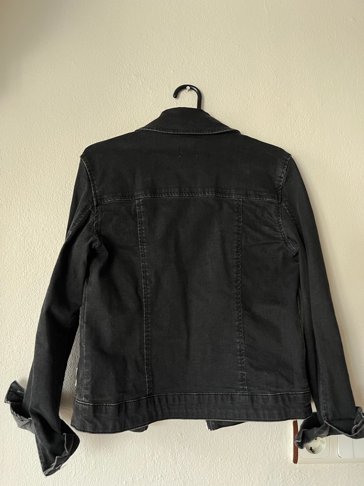 Siyah Kadın Denim Biker Ceket - Görsel 2