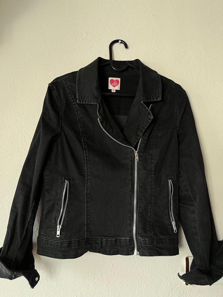 Siyah Kadın Denim Biker Ceket - Görsel 3