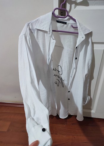 Çiçek Baskılı Beyaz Keten Gömlek - Görsel 4