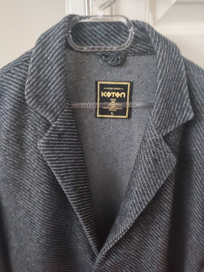 Erkek Gri Düğmeli Midi Ceket koton l beden - Görsel 2