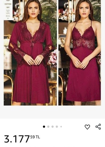 Bordo Nakışlı Bohem Kadın Mini Gecelik Takımı