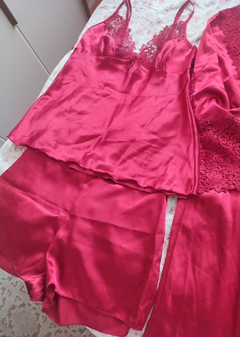 m Beden bordo Renk Bordo Nakışlı Bohem Kadın Mini Gecelik Takımı