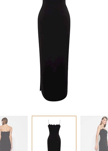 Siyah Straplez Uzun Kadın Elbise - Görsel 3