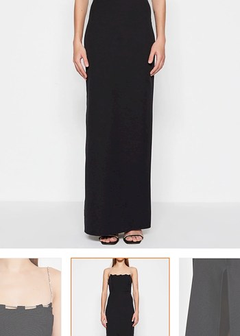 Siyah Straplez Uzun Kadın Elbise - Görsel 6