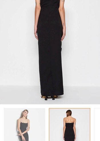 Siyah Straplez Uzun Kadın Elbise - Görsel 2