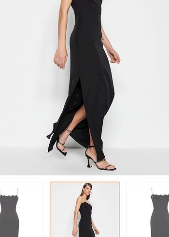 Siyah Straplez Uzun Kadın Elbise - Görsel 4