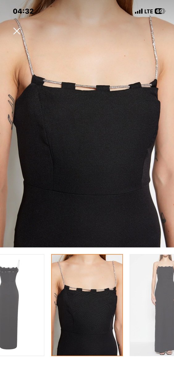 Siyah Straplez Uzun Kadın Elbise - Görsel 5