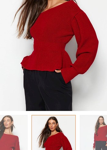 Kırmızı Triko Kadın Salaş Kazak - Görsel 2