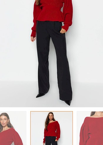 Kırmızı Triko Kadın Salaş Kazak - Görsel 3