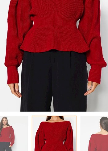 Kırmızı Triko Kadın Salaş Kazak - Görsel 4