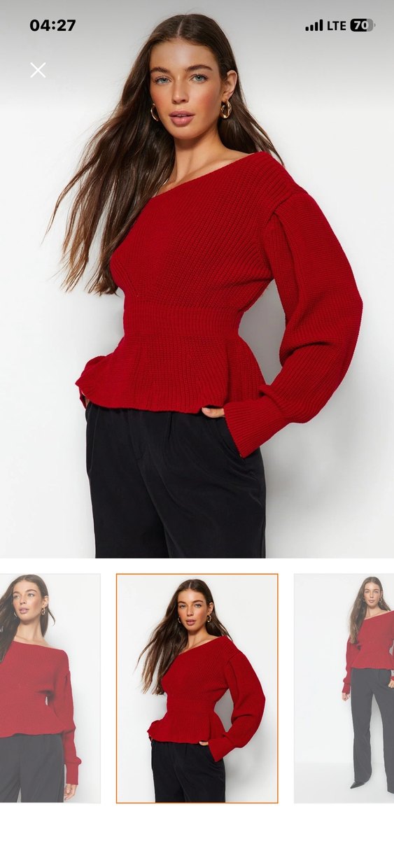 Kırmızı Triko Kadın Salaş Kazak - Görsel 2