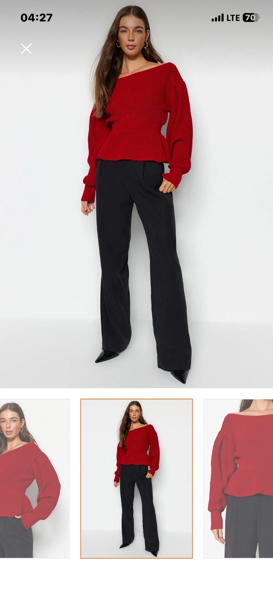 Kırmızı Triko Kadın Salaş Kazak - Görsel 3