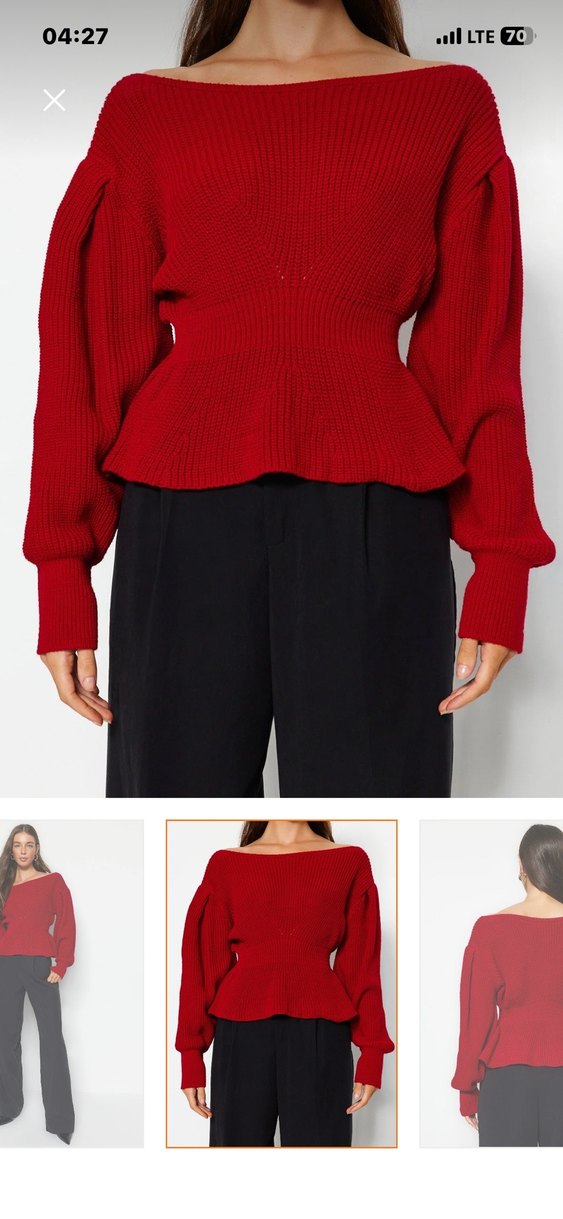 Kırmızı Triko Kadın Salaş Kazak - Görsel 4