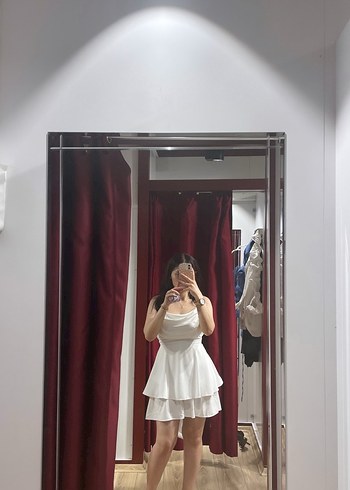 Beyaz Drapeli Midi Mini Elbise - Görsel 3