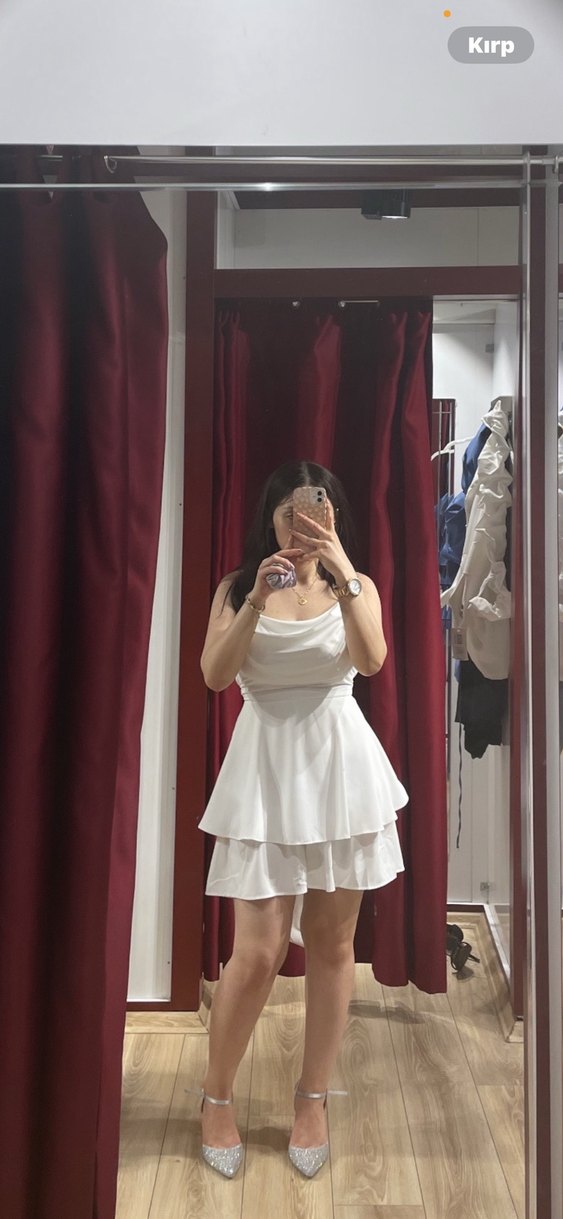 Beyaz Drapeli Midi Mini Elbise - Görsel 2