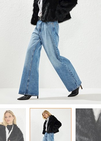 Kadın Siyah Midi Boy Kürk Ceket - Görsel 2