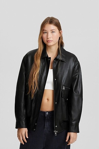 Bershka Suni Deri Oversize Dad Fit Deri Ceket