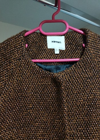 Kahverengi simli Kadın astarlı Kaban. ceket - Görsel 2