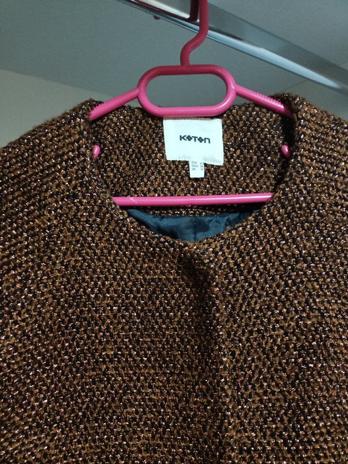 Kahverengi simli Kadın astarlı Kaban. ceket - Görsel 2