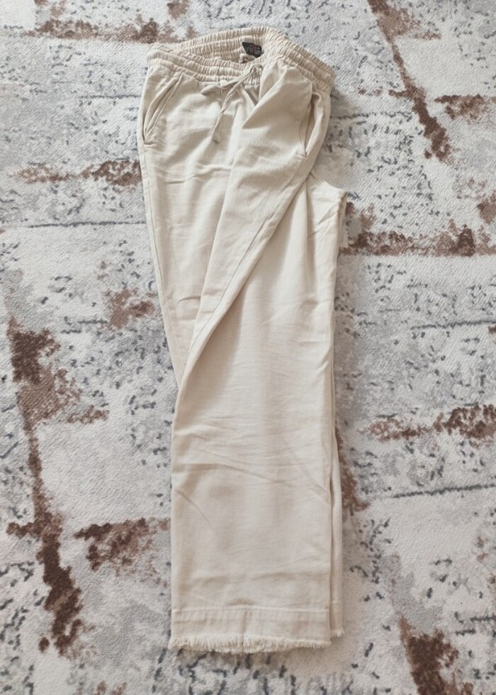 Keten bej pantolon  - Görsel 3