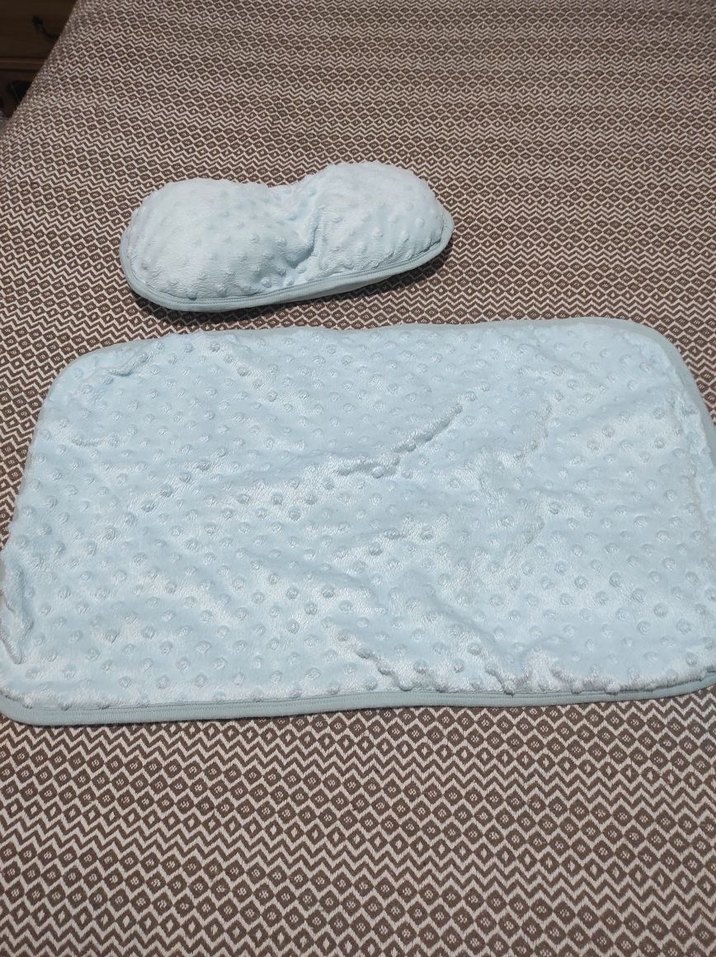 Mavi Noktalı Bebek Uyku Minderi ve Yastık - Görsel 4